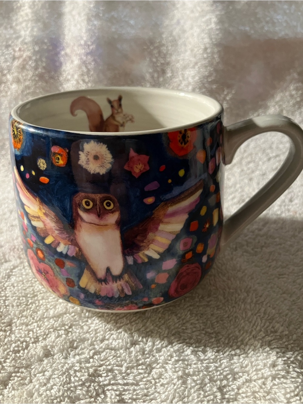 Blue Owl and Animals under the Evening Sky Mug by Greenbox Art by Halpin